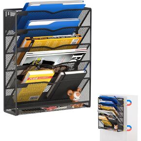 6-Tier Magnetic File Holder, No Drilling Magnetic File Organizer Folder Holder, Black Hanging Magnetic Paper Holder for Refrigerator, Whiteboard, File Cabinets, Office, Kitchen (Black, 6-Tier) in Saudi Arabia