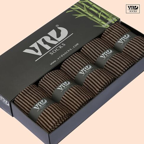 VRD SOCKS Mens Dress Socks, Bamboo Socks for Men, 5-Pack - Shoe Size 8-13, Chocolate Brown - Striped in Saudi Arabia
