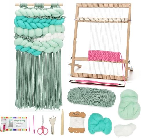 Weaving Loom for Beginners Adults/Kids and 1 Set of Weaving Works Complete Yarn Kit with Detailed Friendly Instructions, Parents and Children in The Holiday Experience Weaving Brings Fun Green in Saudi Arabia