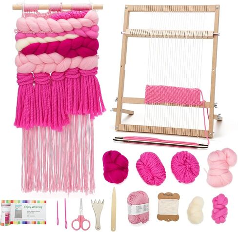 Weaving Loom for Beginners and 1 Set of Weaving Works Complete Yarn Kit with Detailed Friendly Instructions, Parents and Children in The Holiday Experience Weaving Brings Fun red in Saudi Arabia