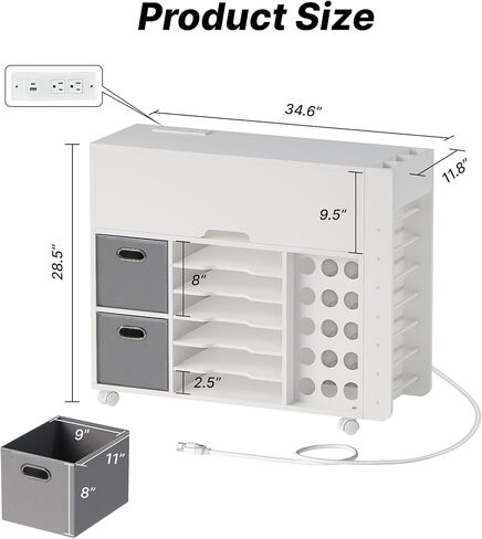 Craft Organizers and Storage Cart - Craft Table Compatible with Cricut Machine, Rolling Craft Organizer with Extendable Desktop and Power Outlet, Craft Table with 2 Drawer & Vinyl Roll Holders in Saudi Arabia