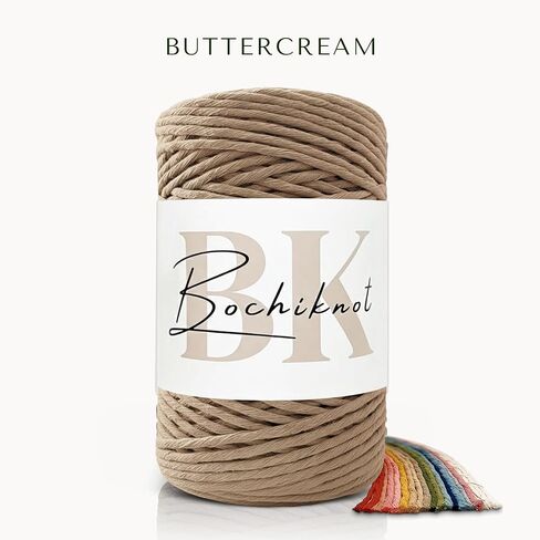 BOCHIKNOT 3ply Macrame Cord 4mm x 240yds - Macrame Cord 3ply Strand Twist - Cotton Cord for Wall Hangings, Plant Hangers, & Crafts - 4mm Macrame Cord 3ply - Macrame Rope & Supplies (240yds, Natural) in Kuwait