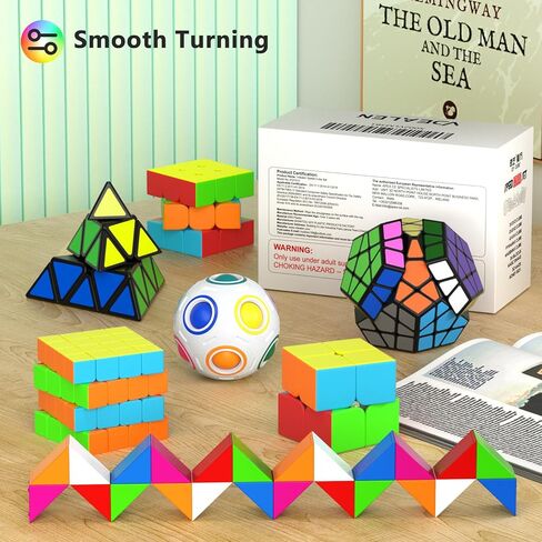 Vdealen 12 Pack Speed Cube Set Puzzle Cube Pack, 2x2 3x3 4x4 Pyramid Dodecahedron Mirror Skewb Snake Ivy Infinity Sandwich Fidget Spinner Magic Cube, Smooth Cube Bundle Toys Gift for Kids & Adults in Kuwait