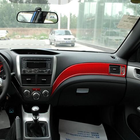 ملصق من ألياف الكربون الحقيقي متوافق مع Subaru Impreza WRX STi 2007 2008 2009 2010 2011 ملحقات لوحة قيادة السيارة وغطاء شرائط الزينة الداخلية باللون الأحمر 3 قطع in Kuwait
