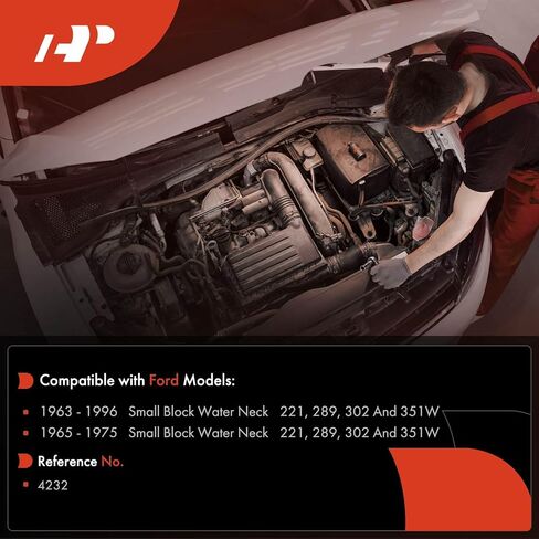 ألومنيوم كروم ممتاز 60 درجة برقبة مائية/مبيت ترموستات متوافق مع محركات Ford 1965-1975 الصغيرة 221 و289 و302 و351 وات، مع حلقة دائرية ومسمارين in Kuwait