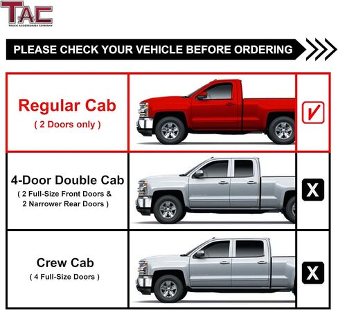 TAC Side Steps Fit 1999-2018 Chevy Silverado/GMC Sierra 1500 Regular Cab | 1999-2019 Silverado/Sierra 2500/3500 Regular Cab (باستثناء C/K Classic) (حامل الجسم) 3 بوصات من الفولاذ المقاوم للصدأ قطعتان in Saudi Arabia
