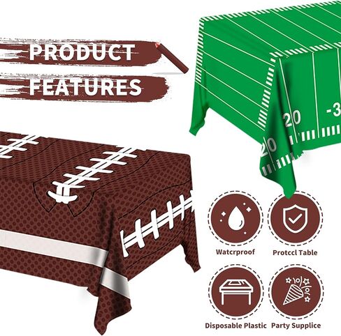 ديكورات حفلات كرة القدم، مفرش طاولة للاستعمال مرة واحدة، غطاء طاولة بلاستيكي مثالي لديكورات حفلات أعياد الميلاد وحفلات كرة القدم الفائقة وديكورات البوابة الخلفية ليوم اللعب، مقاس 54 × 108 بوصة، عبوتان in Kuwait