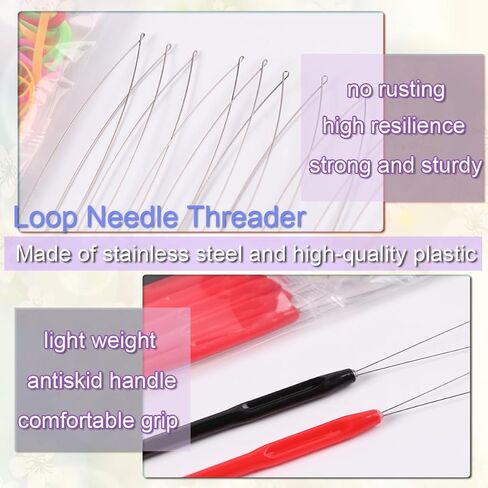 Hair Extension Loop Tools Set, 10 Pcs Pulling Needles, Black and Red Threader for Braiding, Tinsel & Feather Hair Extensions,Crafting, Sewing, Working with Yarn,Tufting,for Crafter DIYer Stylists in Saudi Arabia