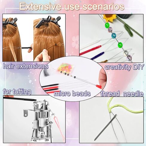 Hair Extension Loop Tools Set, 10 Pcs Pulling Needles, Black and Red Threader for Braiding, Tinsel & Feather Hair Extensions,Crafting, Sewing, Working with Yarn,Tufting,for Crafter DIYer Stylists in Saudi Arabia