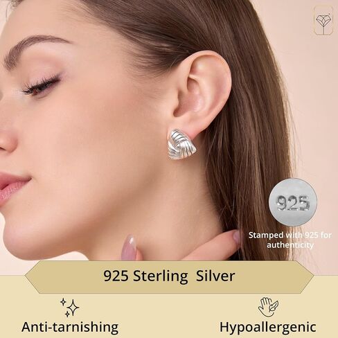 Lightweight 925 Sterling Silver Ball Stud Earrings for Women | Round Polished Silver Stud Earrings | Hypoallergenic 925 Sterling Silver Stud Earrings for Women with Secure Pushbacks By MAX + STONE, in Saudi Arabia
