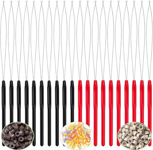 Hair Extension Loop Tools Set, 10 Pcs Pulling Needles, Black and Red Threader for Braiding, Tinsel & Feather Hair Extensions,Crafting, Sewing, Working with Yarn,Tufting,for Crafter DIYer Stylists in Saudi Arabia