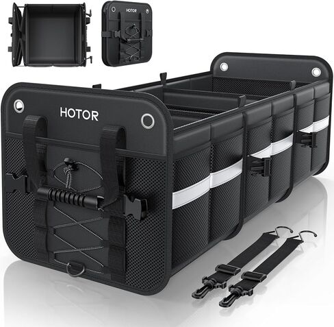 HOTOR Trunk Organizer for SUV – Car Storage Box with Reflective Strips, Collapsible Car Organizer with Large Capacity, Essential Car Accessories for Truck, Van & Sedan, Black, 33.1" x 13.0" x 12.0" in Kuwait