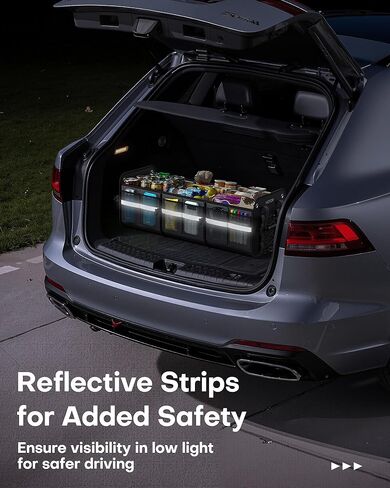 HOTOR Trunk Organizer for SUV – Car Storage Box with Reflective Strips, Collapsible Car Organizer with Large Capacity, Essential Car Accessories for Truck, Van & Sedan, Black, 33.1" x 13.0" x 12.0" in Kuwait