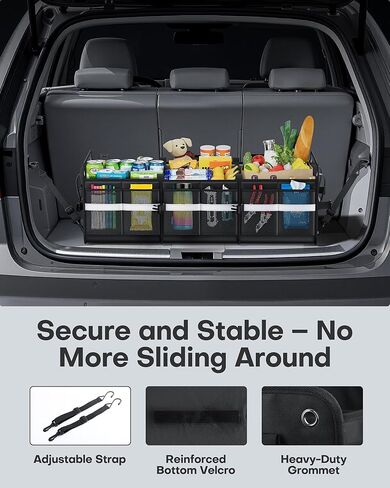 HOTOR Trunk Organizer for SUV – Car Storage Box with Reflective Strips, Collapsible Car Organizer with Large Capacity, Essential Car Accessories for Truck, Van & Sedan, Black, 33.1" x 13.0" x 12.0" in Kuwait