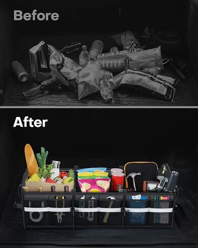 HOTOR Trunk Organizer for SUV – Car Storage Box with Reflective Strips, Collapsible Car Organizer with Large Capacity, Essential Car Accessories for Truck, Van & Sedan, Black, 33.1" x 13.0" x 12.0" in Kuwait