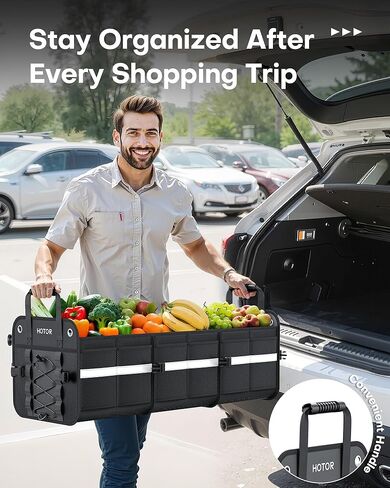 HOTOR Trunk Organizer for SUV – Car Storage Box with Reflective Strips, Collapsible Car Organizer with Large Capacity, Essential Car Accessories for Truck, Van & Sedan, Black, 33.1" x 13.0" x 12.0" in Kuwait