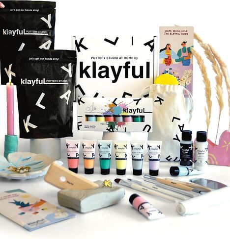 KLAYFUL Pottery Kit for Adults – 3kg Air Dry Clay Pottery Set with Tools, Paints & Brushes – DIY Arts & Crafts Kit for Beginners & Couples | Creative Gift Set for Relaxing Date Night Crafts in Saudi Arabia