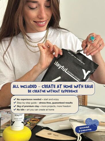 KLAYFUL Pottery Kit for Adults – 3kg Air Dry Clay Pottery Set with Tools, Paints & Brushes – DIY Arts & Crafts Kit for Beginners & Couples | Creative Gift Set for Relaxing Date Night Crafts in Saudi Arabia