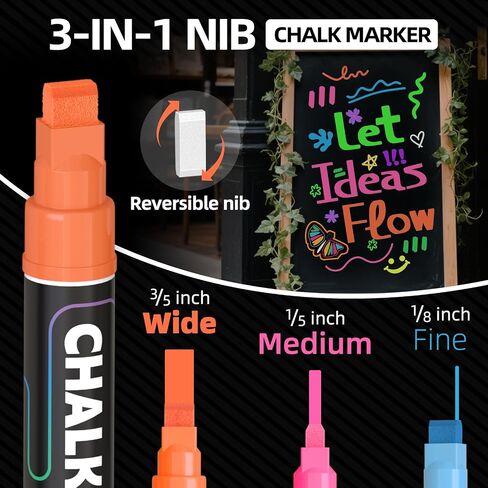 WUO Chalk Markers for Windows Glass, 12 Colors Liquid Chalk Pens with 10mm 3 in 1 Nib, Washable Window Markers for Mirrors, Blackboards, Car Windows, Bistro Signs, Classroom Boards & DIY Crafts in Saudi Arabia