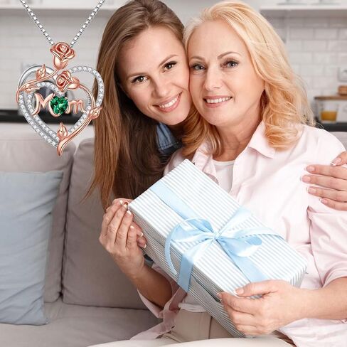 Iefil Valentines Day Gifts for Mom - 925 Sterling Silver Rose Heart Birthstone Necklace, Mom Birthday Gifts Mothers Day Gifts for Mom from Daughter in Saudi Arabia
