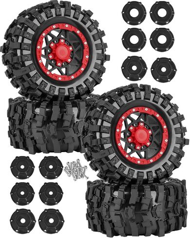 إطارات شاحنة RC بمقياس 1/10، عجلات وإطارات مع سداسي 12/14/17 مم لـ Rustler Stampede Hoss، Arrm a Granite Vorteks Big Rock 3S، 1/10 إطارات الطرق الوعرة إطارات شاحنة مطاطية مع حشوة إسفنجية، أسود مع أحمر in Kuwait
