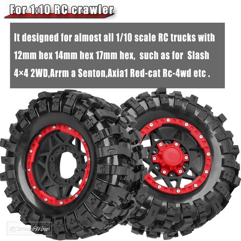 إطارات شاحنة RC بمقياس 1/10، عجلات وإطارات مع سداسي 12/14/17 مم لـ Rustler Stampede Hoss، Arrm a Granite Vorteks Big Rock 3S، 1/10 إطارات الطرق الوعرة إطارات شاحنة مطاطية مع حشوة إسفنجية، أسود مع أحمر in Kuwait
