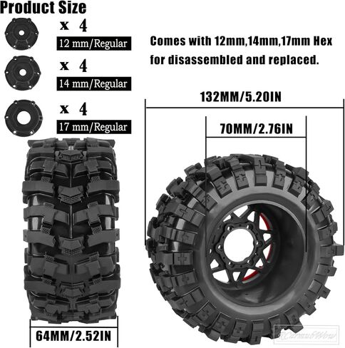 إطارات شاحنة RC بمقياس 1/10، عجلات وإطارات مع سداسي 12/14/17 مم لـ Rustler Stampede Hoss، Arrm a Granite Vorteks Big Rock 3S، 1/10 إطارات الطرق الوعرة إطارات شاحنة مطاطية مع حشوة إسفنجية، أسود مع أحمر in Kuwait
