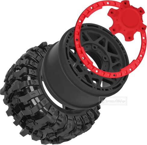 إطارات شاحنة RC بمقياس 1/10، عجلات وإطارات مع سداسي 12/14/17 مم لـ Rustler Stampede Hoss، Arrm a Granite Vorteks Big Rock 3S، 1/10 إطارات الطرق الوعرة إطارات شاحنة مطاطية مع حشوة إسفنجية، أسود مع أحمر in Kuwait
