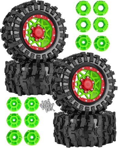 إطارات شاحنة RC بمقياس 1/10، عجلات وإطارات مع سداسي 12/14/17 مم لـ Rustler Stampede Hoss، Arrm a Granite Vorteks Big Rock 3S، 1/10 إطارات الطرق الوعرة إطارات شاحنة مطاطية مع حشوة إسفنجية، أسود مع أحمر in Kuwait