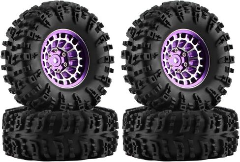 GLOBACT 1.3" Wheel Tires Set Beadlock Wheel and Sticky Rubber Tires for Axial SCX24 AX24 TRX4M 1/18 1/24 RC Crawler Upgrade Parts (4PCS Purple) in Saudi Arabia