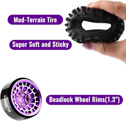GLOBACT 1.3" Wheel Tires Set Beadlock Wheel and Sticky Rubber Tires for Axial SCX24 AX24 TRX4M 1/18 1/24 RC Crawler Upgrade Parts (4PCS Purple) in Saudi Arabia