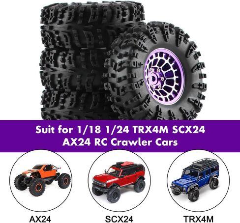 GLOBACT 1.3" Wheel Tires Set Beadlock Wheel and Sticky Rubber Tires for Axial SCX24 AX24 TRX4M 1/18 1/24 RC Crawler Upgrade Parts (4PCS Purple) in Saudi Arabia