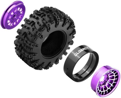 GLOBACT 1.3" Wheel Tires Set Beadlock Wheel and Sticky Rubber Tires for Axial SCX24 AX24 TRX4M 1/18 1/24 RC Crawler Upgrade Parts (4PCS Purple) in Saudi Arabia