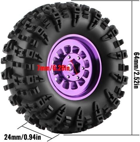 GLOBACT 1.3" Wheel Tires Set Beadlock Wheel and Sticky Rubber Tires for Axial SCX24 AX24 TRX4M 1/18 1/24 RC Crawler Upgrade Parts (4PCS Purple) in Saudi Arabia