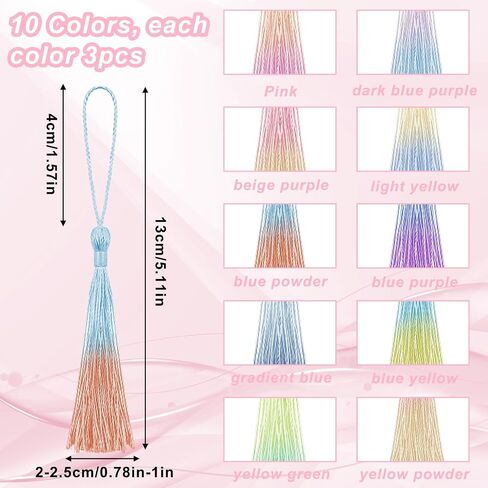 30PCS Mini Tassels,Silky Soft Bookmark Tassels Bulk, with Rope Loop,Small Tassel for Craft, for Jewelry Making, Bookmarks, DIY Crafts, Keychains, 10 Colors in Saudi Arabia