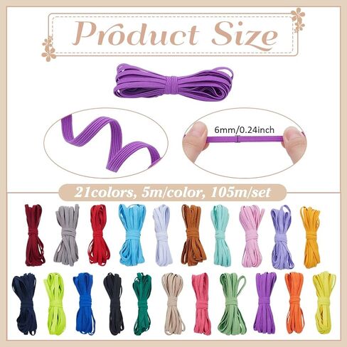 BENECREAT 114 Yard 21 Colors Elastic Band, 6mm Wide Elastic Knitting Band for Sewing, Stretch Strap for DIY Clothing Headbands Decorations Crafts, Sewing Accessories in Saudi Arabia