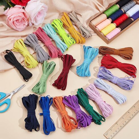 BENECREAT 114 Yard 21 Colors Elastic Band, 6mm Wide Elastic Knitting Band for Sewing, Stretch Strap for DIY Clothing Headbands Decorations Crafts, Sewing Accessories in Saudi Arabia