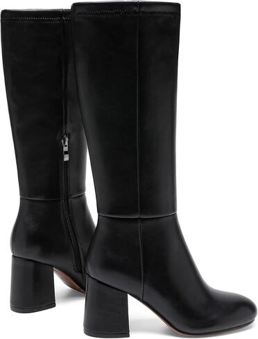 Knee High Boots Women Chunky Block Heel Fall Boots for Women Comfortable Almond Toe Side Zipper Heeled Boots in Kuwait