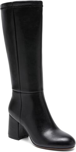 Knee High Boots Women Chunky Block Heel Fall Boots for Women Comfortable Almond Toe Side Zipper Heeled Boots in Kuwait