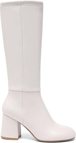 Knee High Boots Women Chunky Block Heel Fall Boots for Women Comfortable Almond Toe Side Zipper Heeled Boots in Saudi Arabia