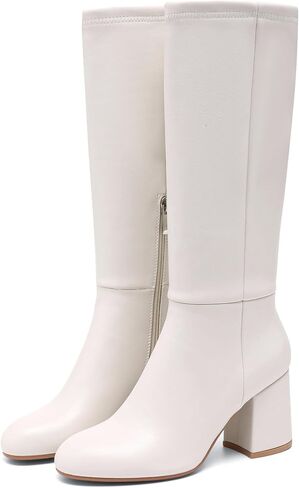Knee High Boots Women Chunky Block Heel Fall Boots for Women Comfortable Almond Toe Side Zipper Heeled Boots in Saudi Arabia
