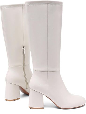 Knee High Boots Women Chunky Block Heel Fall Boots for Women Comfortable Almond Toe Side Zipper Heeled Boots in Saudi Arabia