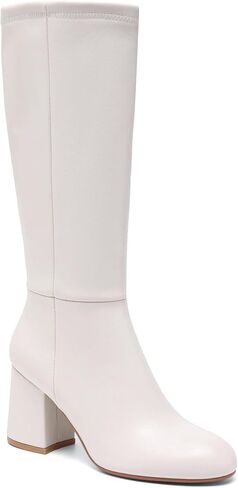 Knee High Boots Women Chunky Block Heel Fall Boots for Women Comfortable Almond Toe Side Zipper Heeled Boots in Saudi Arabia