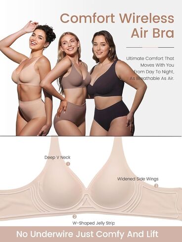 حمالات صدر Vinfact بفتحة رقبة على شكل حرف V عميقة للنساء بدون سلك ناعم بدون خياطة، حمالات صدر مريحة قابلة للتعديل لاسلكية in Kuwait