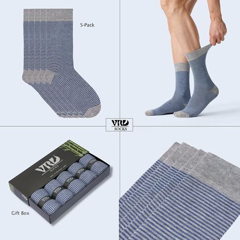 VRD SOCKS Mens Dress Socks, Bamboo Socks for Men, 5-Pack - Shoe Size 8-13, Pacific Grey - Striped in Saudi Arabia