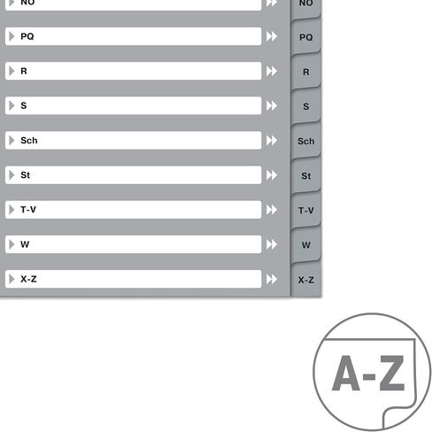حزمة من 10 مؤشرات أبجدية من VON Leitz A-Z DIN A4، ورق مقوى مع علامات تبويب PP، مؤشر عالمي 11 فتحة للمجلدات ومجلدات الملفات والمجلدات الحلقية، للمدرسة والدراسة والمنزل، رمادي، 12790085 in Kuwait