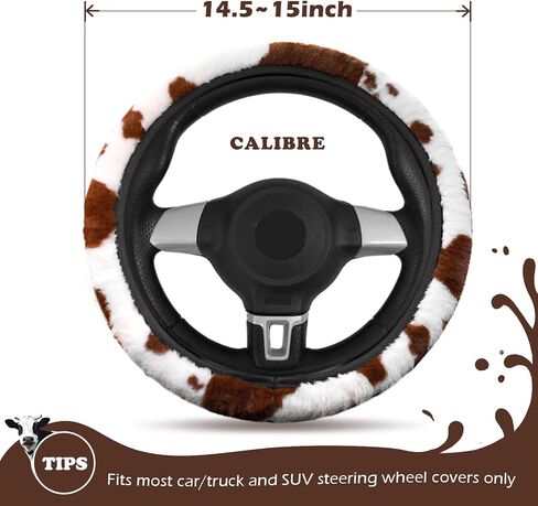 3PCS Cow Print Steering Wheel Cover Plush, Auto Cute Furry Cows Pattern Hand Brake & Shift Gear Covers Universal Soft Warm Car Interior Accessories for Women Men (Brown Cow Print, 15 inch) in Saudi Arabia