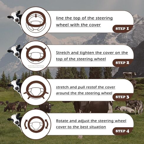 3PCS Cow Print Steering Wheel Cover Plush, Auto Cute Furry Cows Pattern Hand Brake & Shift Gear Covers Universal Soft Warm Car Interior Accessories for Women Men (Brown Cow Print, 15 inch) in Saudi Arabia