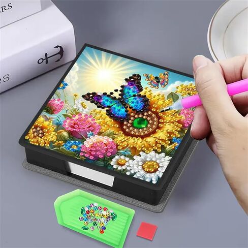 صندوق ملاحظات طقم طلاء ألماس على شكل فراشة، صندوق تخزين ورق مذكرة فن ماسي، حامل ملاحظات لاصق فن ماسي، لوحة مذكرة لوحة ماسية لمكتب المكتب. (الفراشة2) in Kuwait