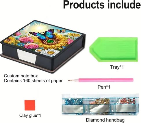 صندوق ملاحظات طقم طلاء ألماس على شكل فراشة، صندوق تخزين ورق مذكرة فن ماسي، حامل ملاحظات لاصق فن ماسي، لوحة مذكرة لوحة ماسية لمكتب المكتب. (الفراشة2) in Kuwait